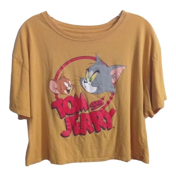 Tom and Jerry Cropped Crew Neck Graphic Tee Shirt Size XXL Mustard - Picture 1 of 7